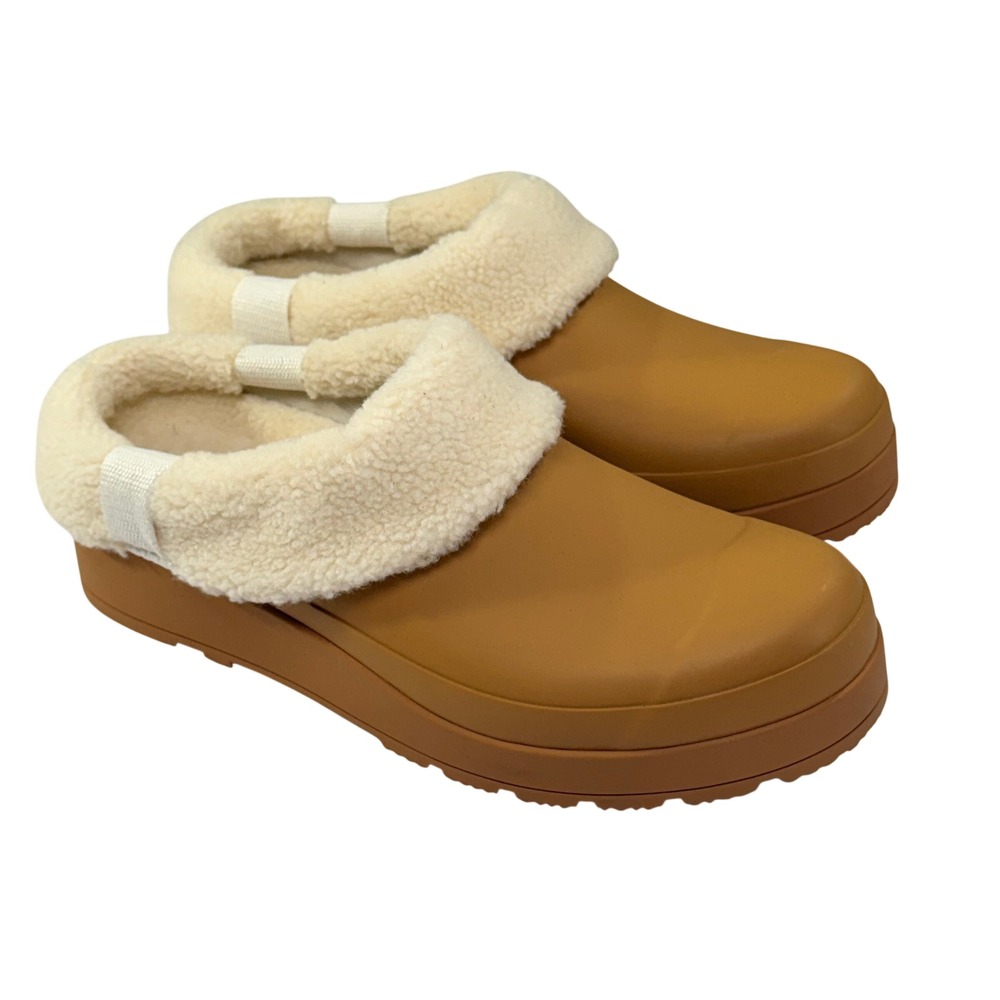 Hunter Play Insulated Clog Women 10/42 Brown Tan Shearling Slip On Cozy Comfort